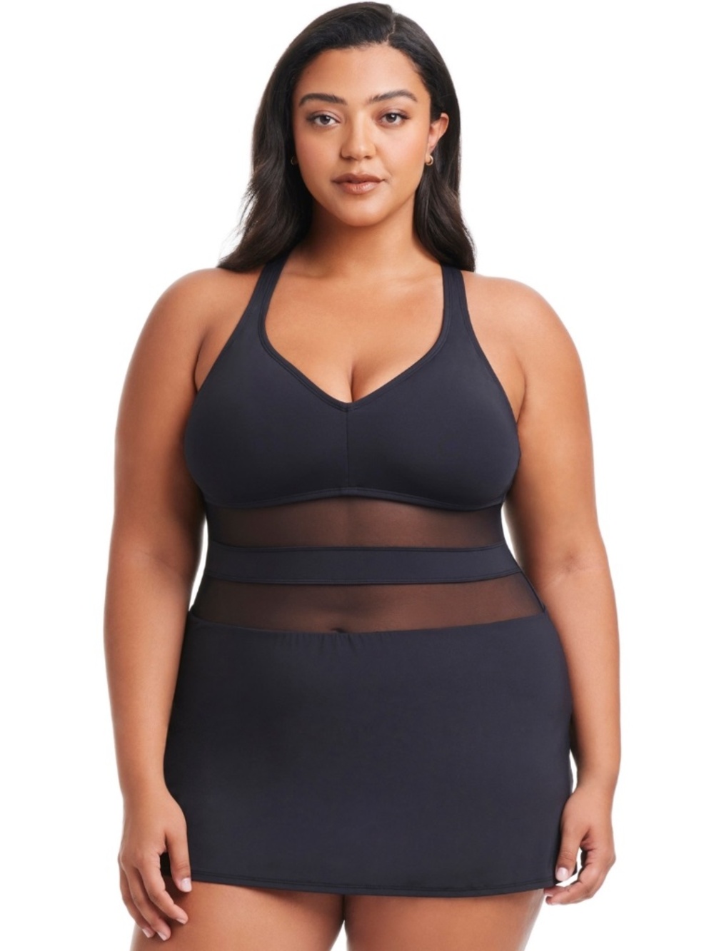 Plus Size Don't Mesh with Me Cross Back Swim Dress